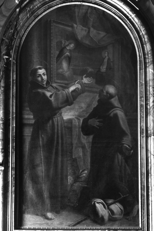 San Diego d'Alcalà con francescano che mostra un quadro raffigurante l'Incarnazione (dipinto) di Sorbi Giovanni (sec. XVIII)