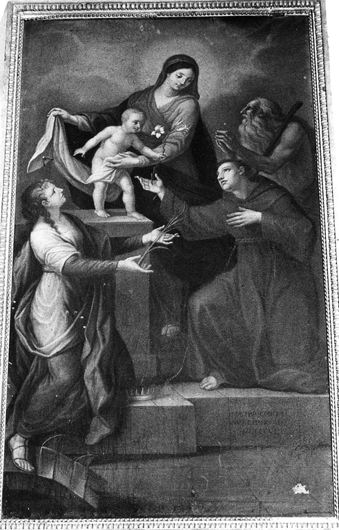 Madonna in trono con Bambino e i Santi Antonio, Caterina e Onofrio (dipinto) di Concioli Faustina (attribuito) (sec. XIX)