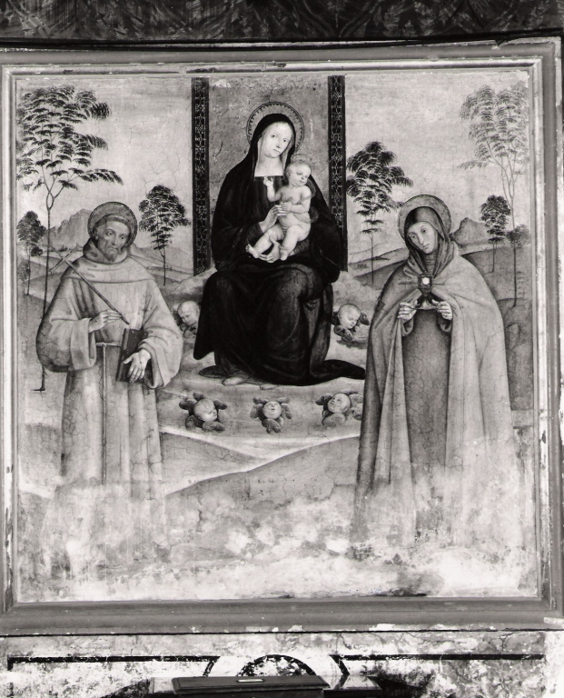 Madonna con Bambino tra San Francesco e Santa Chiara (dipinto) di Antonio del Massaro detto Pastura (fine sec. XV)