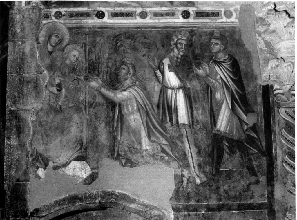 adorazione dei Re Magi (dipinto, elemento d'insieme) - ambito tosco-romano (inizio sec. XIV)