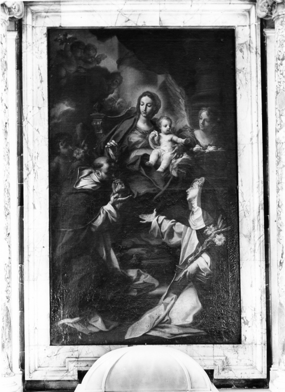 Madonna del Rosario, Madonna con Bambino e Santi (dipinto) di Conca Sebastiano (sec. XVIII)