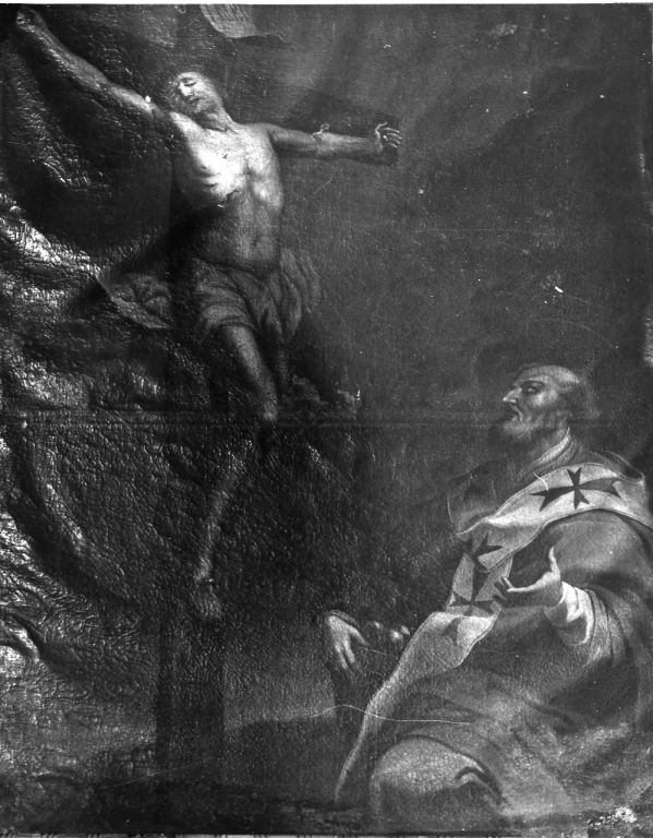 San Nicola di Bari in adorazione di Cristo crocifisso (dipinto) - ambito laziale (fine/inizio secc. XVII/ XVIII)
