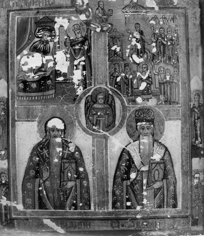 Santi con Cristo Pantocrator (dipinto) - ambito russo (metà sec. XIX)