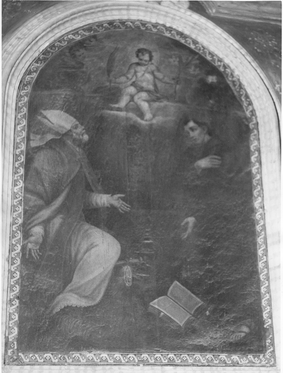 apparizione di Gesù Bambino a Sant'Antonio da Padova e santo (dipinto, opera isolata) - ambito laziale (sec. XVIII)