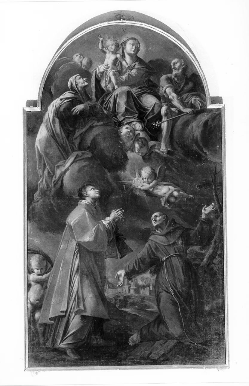 Madonna col Bambino in gloria tra i San Giuseppe Sant'Anna e San Bernardino da Siena e San Lorenzo (dipinto) di Cadioli Giovanni (terzo quarto sec. XVIII)