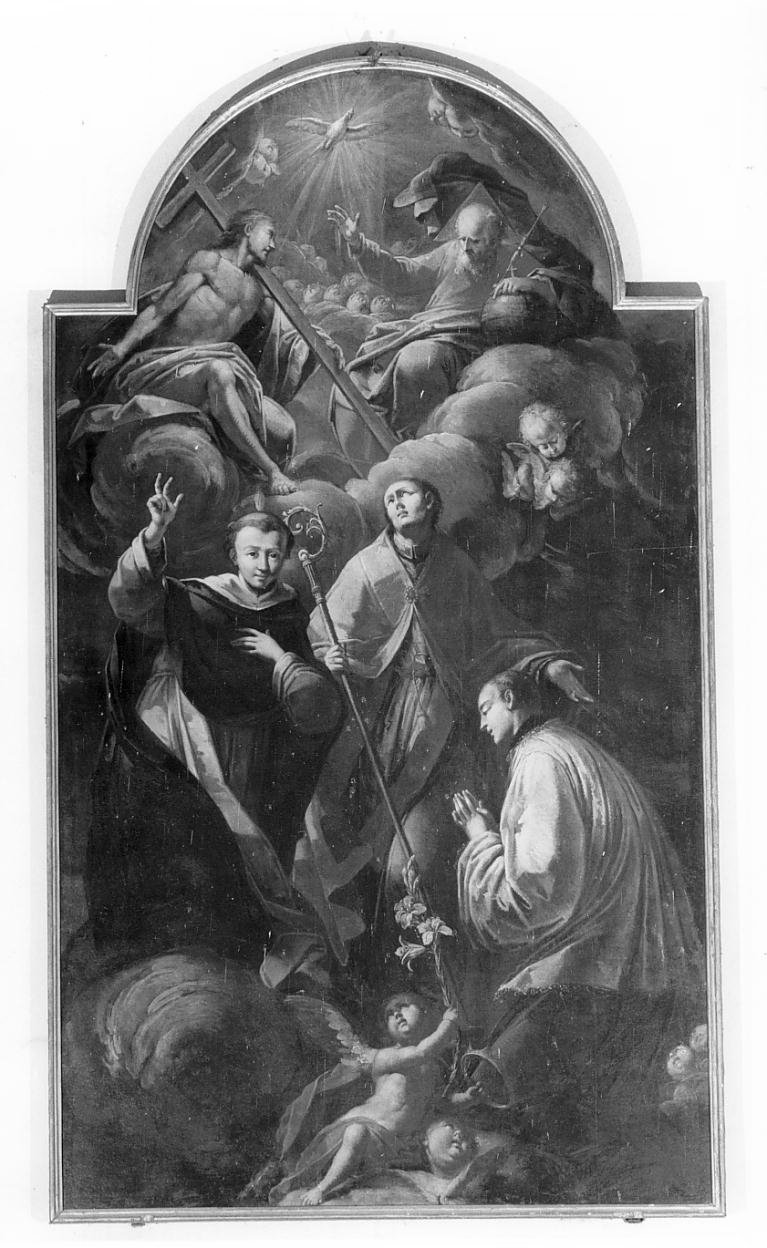 Trinita' con San Vincenzo Ferreri; San Luigi Gonzaga e San Mauro Abate (dipinto) di Cadioli Giovanni (terzo quarto sec. XVIII)