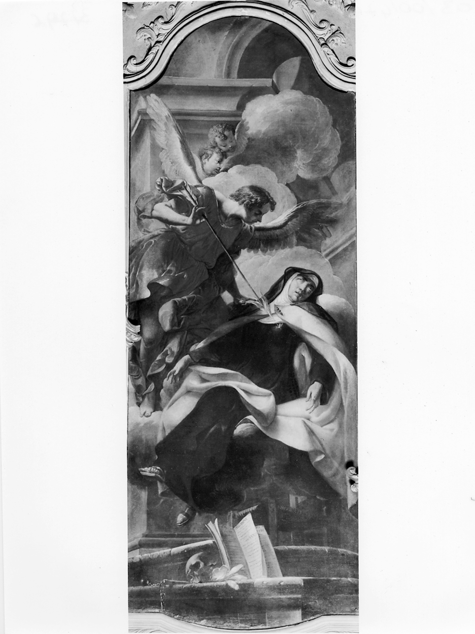 Santa Teresa d'Avila ha la visione dell'angelo che le trafigge il cuore con una freccia ardente (dipinto, elemento d'insieme) di Vernasaal Luigi (secondo quarto sec. XVIII)