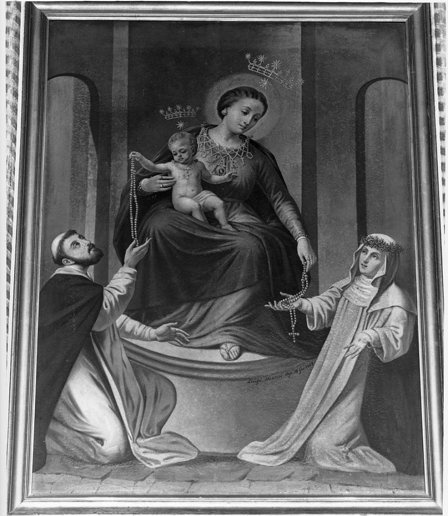 Madonna del Rosario con San Domenico e Santa Caterina da Siena (dipinto) di Marai Luigi (sec. XIX)
