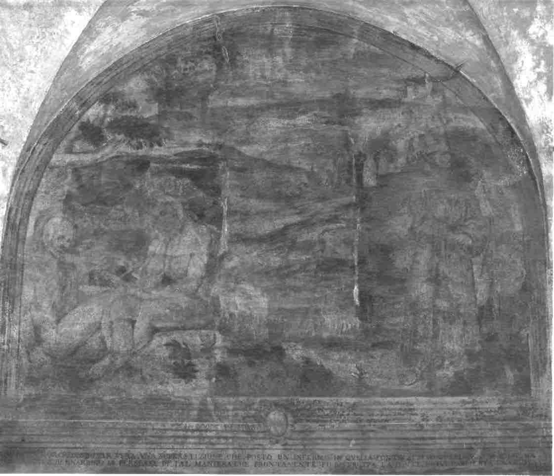 San Bernardino da Siena predica contro la superstizione (dipinto, opera isolata) - ambito bresciano (inizio sec. XVII)