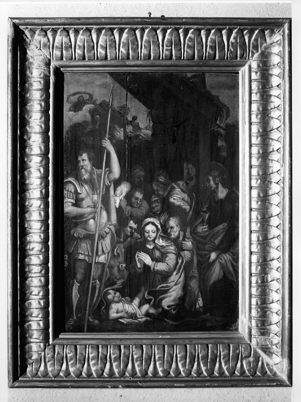 natività di Gesù con San Longino e San Giovanni Evangelista (dipinto, opera isolata) di D'Arco Carlo (attribuito) (prima metà sec. XIX)