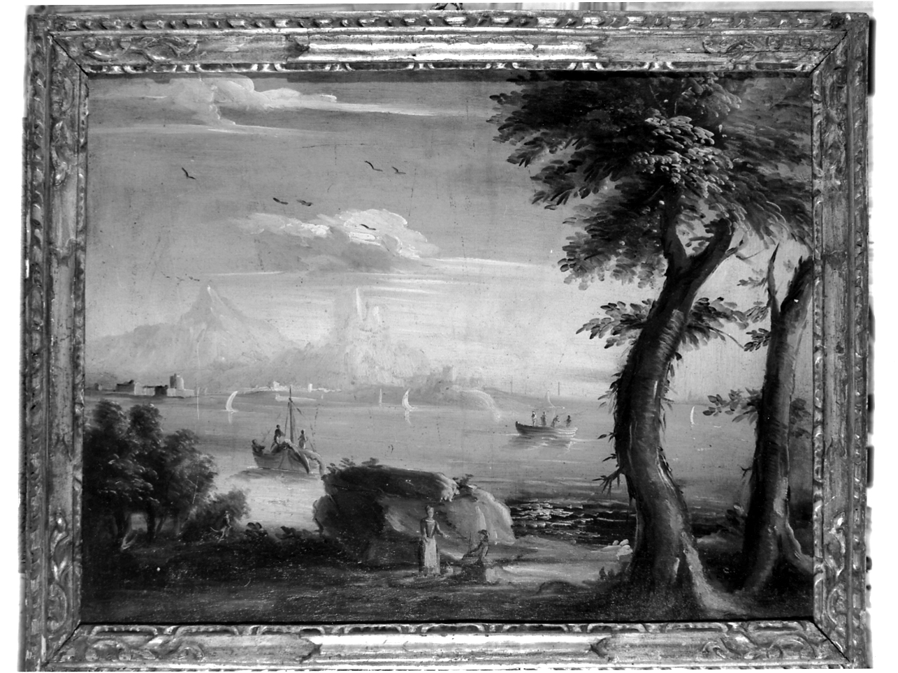 marina con pescatori e barche (dipinto, elemento d'insieme) - ambito veneto (terzo quarto sec. XVIII)
