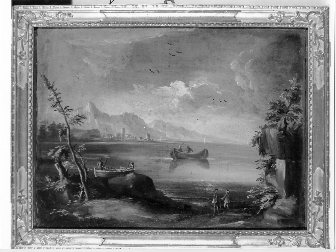 marina con pescatori e barche (dipinto, elemento d'insieme) - ambito veneto (terzo quarto sec. XVIII)