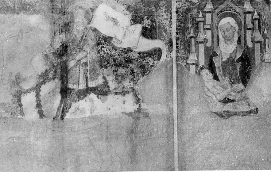 Madonna in trono con Bambino e Cavaliere (dipinto, opera isolata) - ambito italiano (sec. XV)
