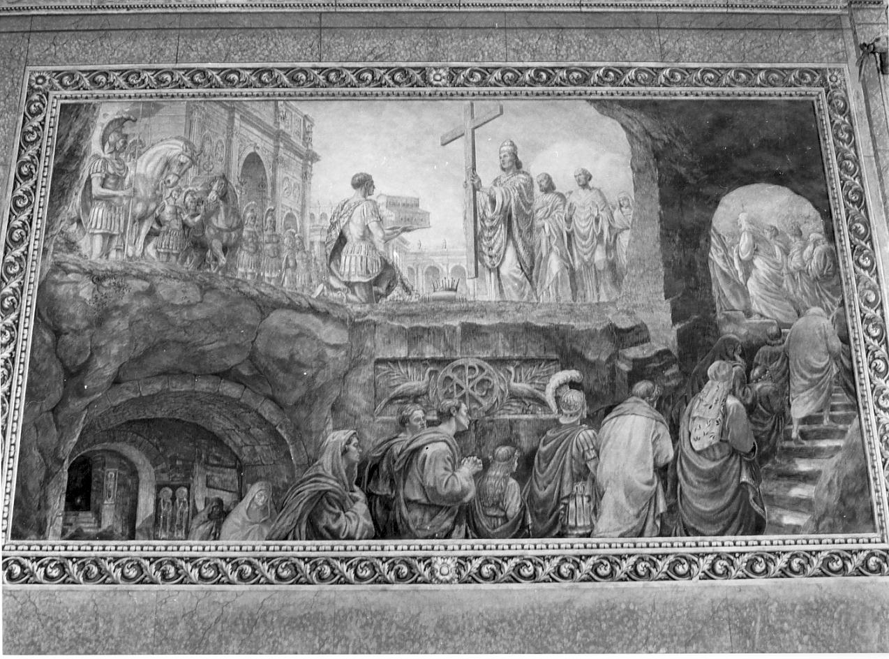l'imperatore Costantino che mostra a papa Silvestro il modellino della Chiesa di San Pietro (dipinto, elemento d'insieme) di Miolato Gaetano (sec. XX)