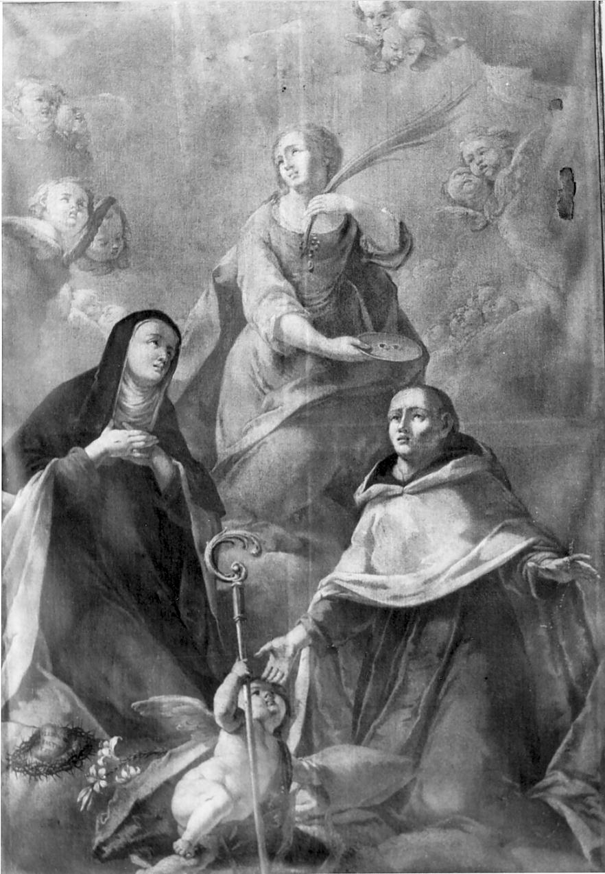 Santa Caterina, Santa Lucia e Sant'Andrea Corsini (dipinto, opera isolata) di Cadioli Giovanni (sec. XVIII)