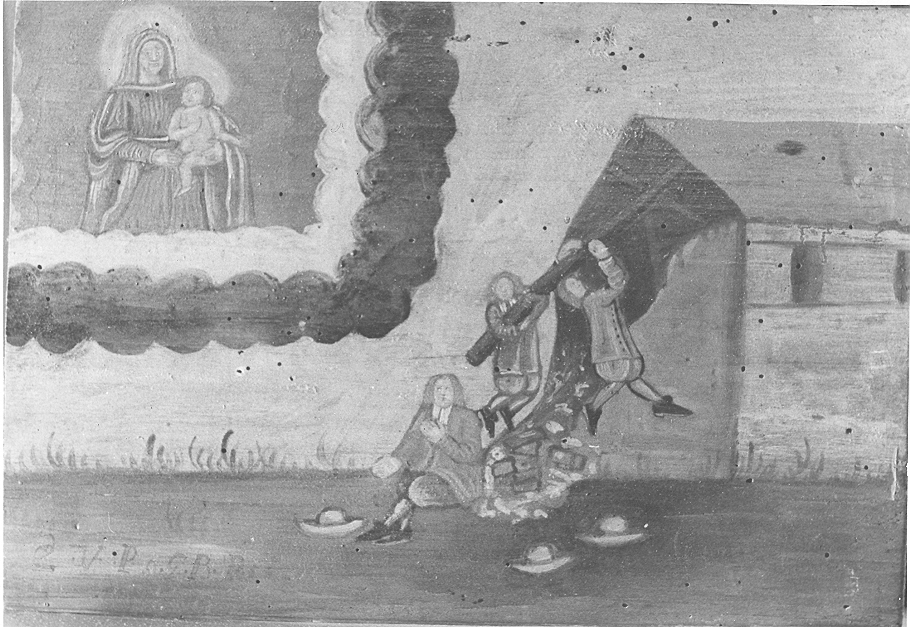 Ex voto: Crollo di una abitazione (dipinto, opera isolata) - ambito bresciano (seconda metà sec. XVII)