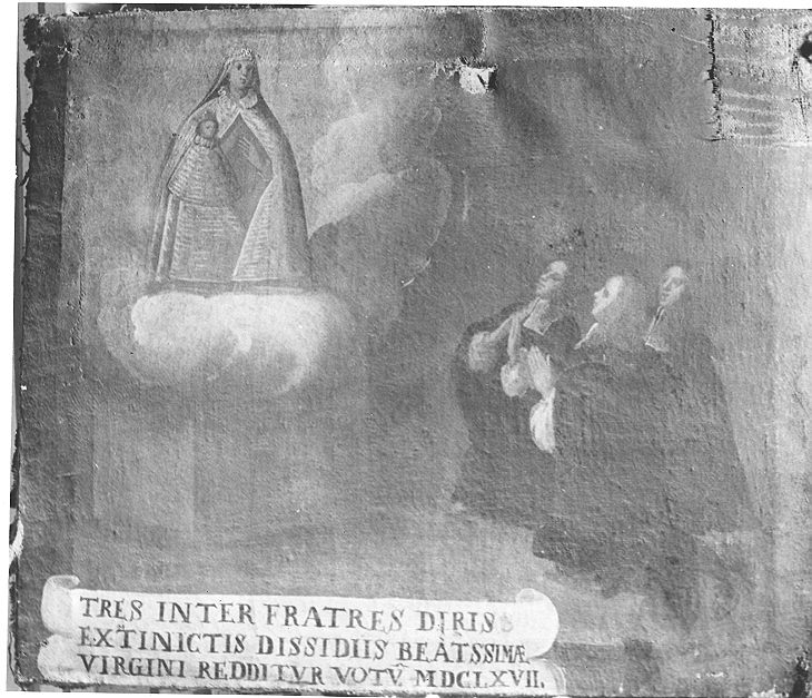 Ex voto: Tre fratelli in orazione (dipinto, opera isolata) - ambito italiano (sec. XVII)