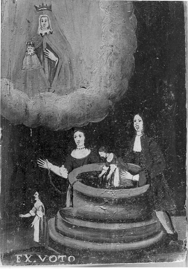 Ex voto: La caduta nel pozzo (dipinto, opera isolata) - ambito bresciano (sec. XVIII)