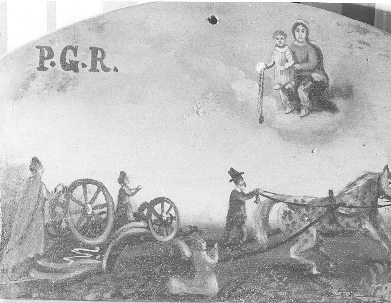 Ex voto: Ribaltamento di una carozza (dipinto, opera isolata) - ambito bresciano (sec. XIX)