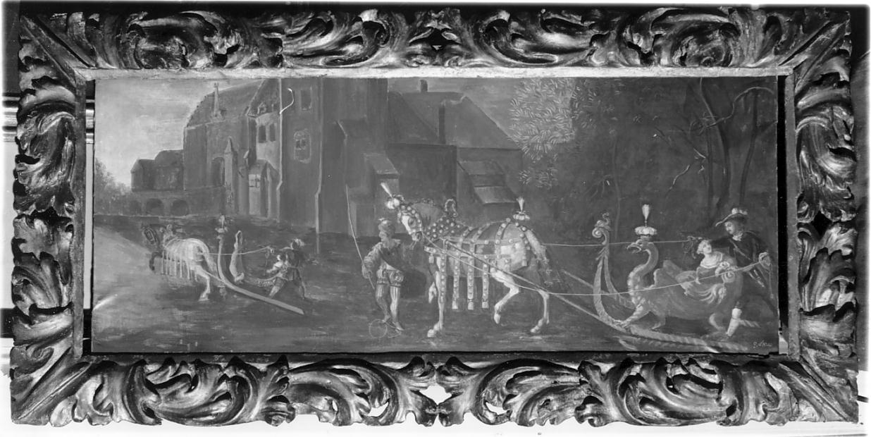 corteo di slitte e paesaggio (dipinto, opera isolata) di D'Arco Giovanna (prima metà sec. XX)
