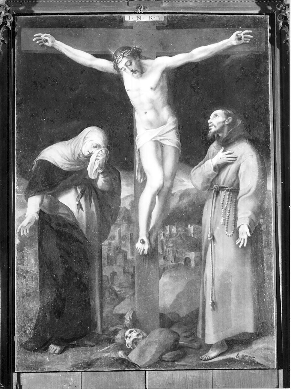 Crocifisso con la Madonna e San Francesco (dipinto, opera isolata) - ambito italiano (inizio sec. XVII)