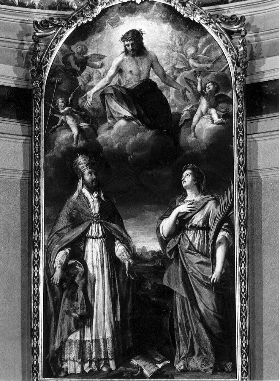 Cristo con strumenti della passione tra San Celestino papa e San Caterina d'Alessandria (dipinto, elemento d'insieme) di Bottani Giovanni (sec. XVIII)