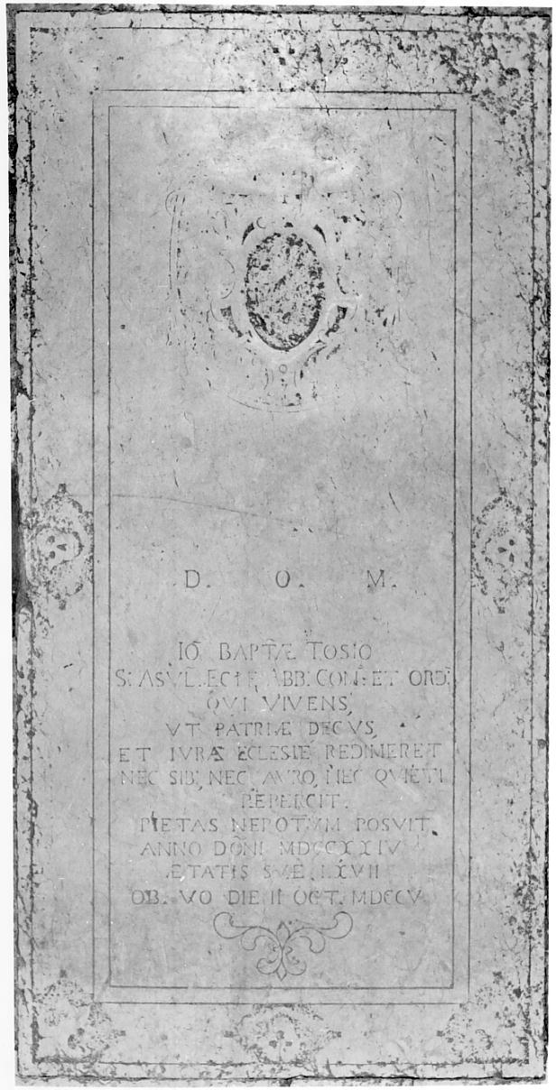 Mons.re Giovanni Battista Tosio (lapide tombale, opera isolata) - ambito Italia settentrionale (prima metà sec. XVIII)
