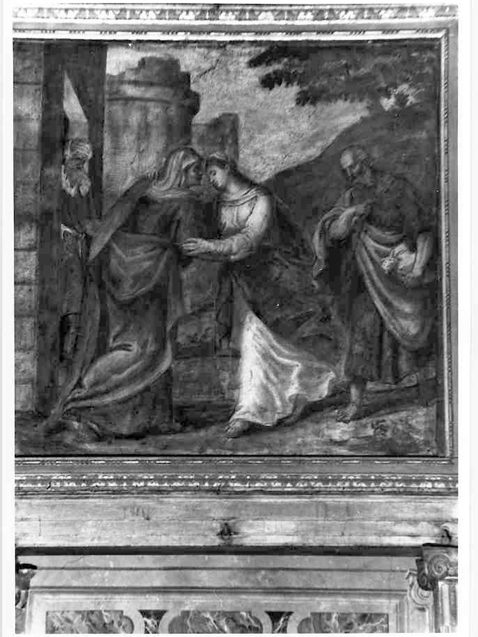 visitazione (dipinto, opera isolata) di Marone Pietro (attribuito) (sec. XVII)