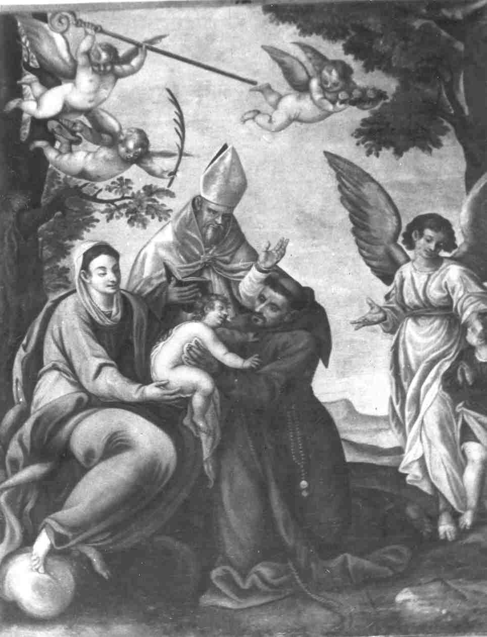 Madonna con Bambino, San Francesco e santo vescovo (dipinto, opera isolata) - ambito bresciano (metà sec. XVII)