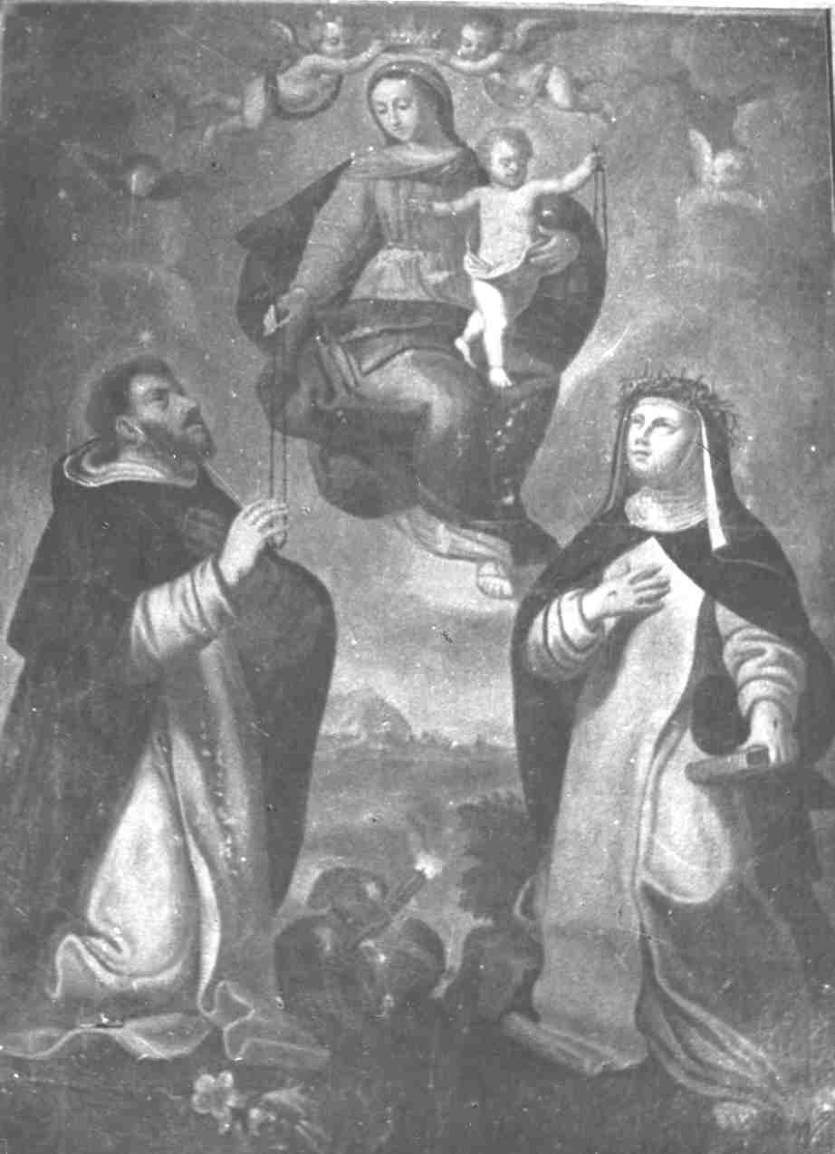 Madonna del Rosario con San Domenico e Santa Caterina da Siena/ Madonna con San Giovanni Battista e santo vescovo (dipinto, opera isolata) - ambito bresciano (seconda metà sec. XVII)