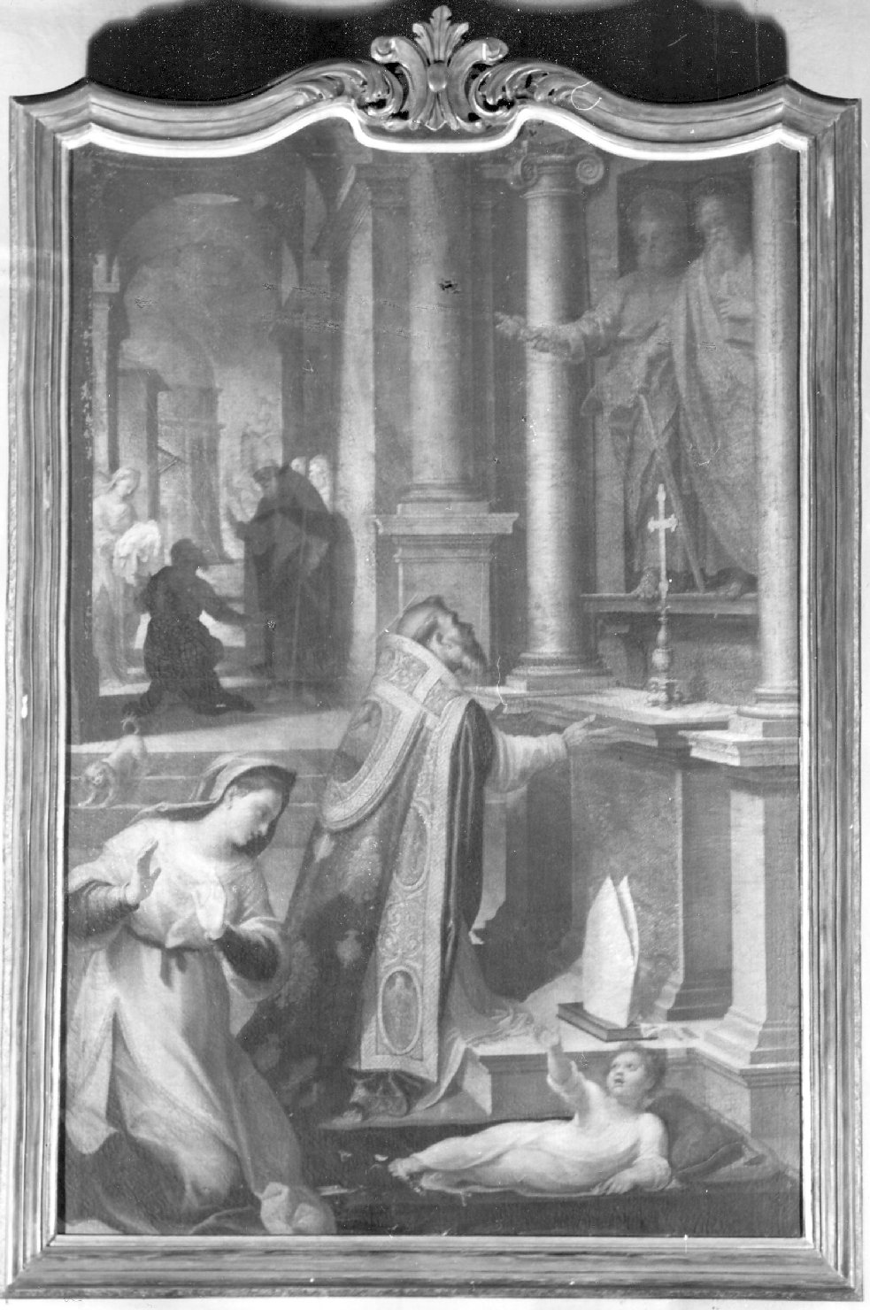 Sant'Abbondio in preghiera per ottenere la guarigione di un bambino (dipinto, opera isolata) di Roncalli Cristoforo detto Pomarancio (sec. XVI)