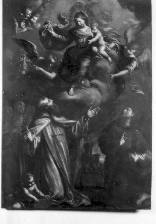 la Vergine in Gloria tra San Felice di Valois e San Diego francescano (dipinto, opera isolata) di Paglia Francesco (attribuito) (fine sec. XVII)