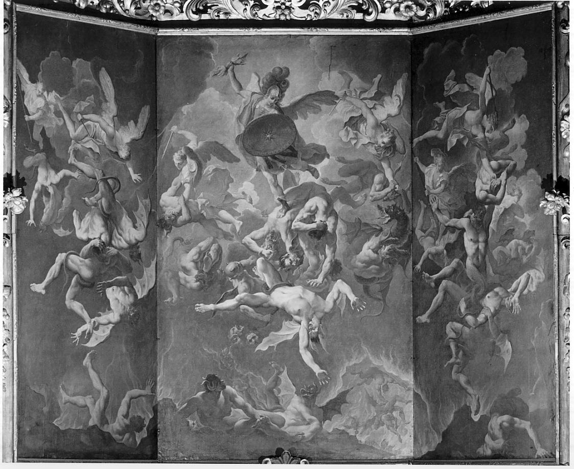 Caduta degli angeli ribelli (dipinto, complesso decorativo) di Tortelli Giuseppe (sec. XVIII)