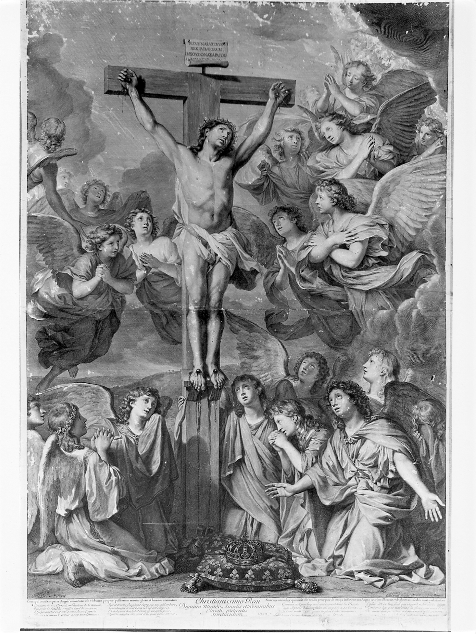 Cristo crocifisso e angeli (stampa) - ambito francese (sec. XVIII)