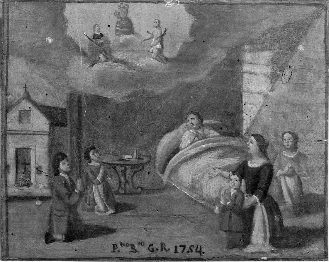La Madonna col Bambino e i SS. Rocco e Sebastiano intercedono per uomo infermo in un letto (ex voto, opera isolata) - ambito bresciano (sec. XVIII)