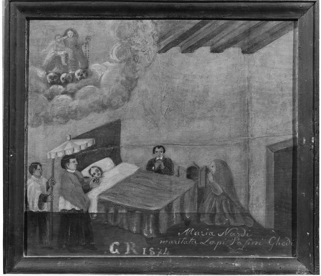 La Madonna del Rosario intercede per uomo infermo che riceve l'estrema unzione (ex voto, opera isolata) - ambito bresciano (sec. XIX)