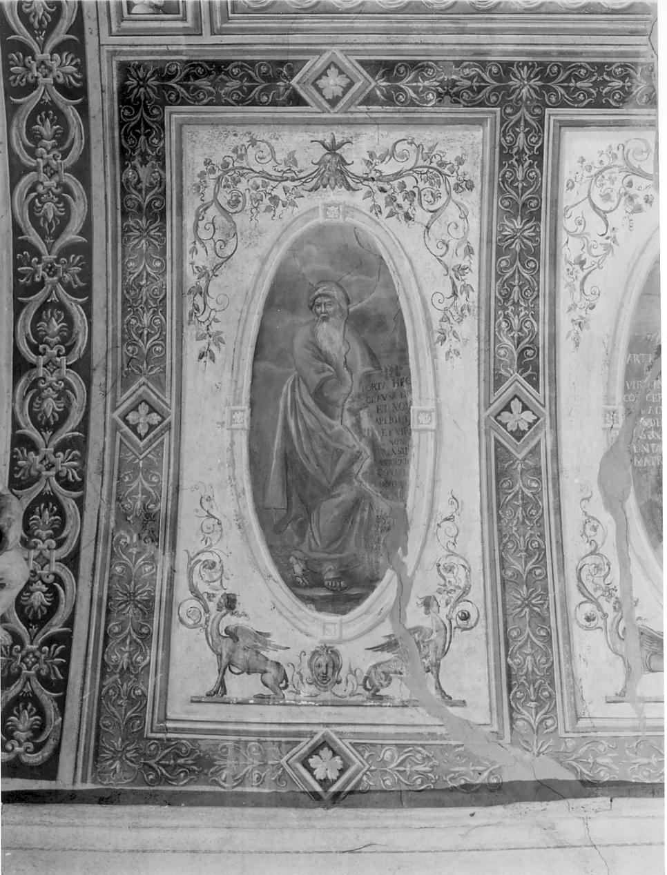 Profeta Geremia (?)/motivi decorativi a grottesche/fitomorfi (dipinto murale, elemento d'insieme) - ambito cremonese (sec. XVIII)