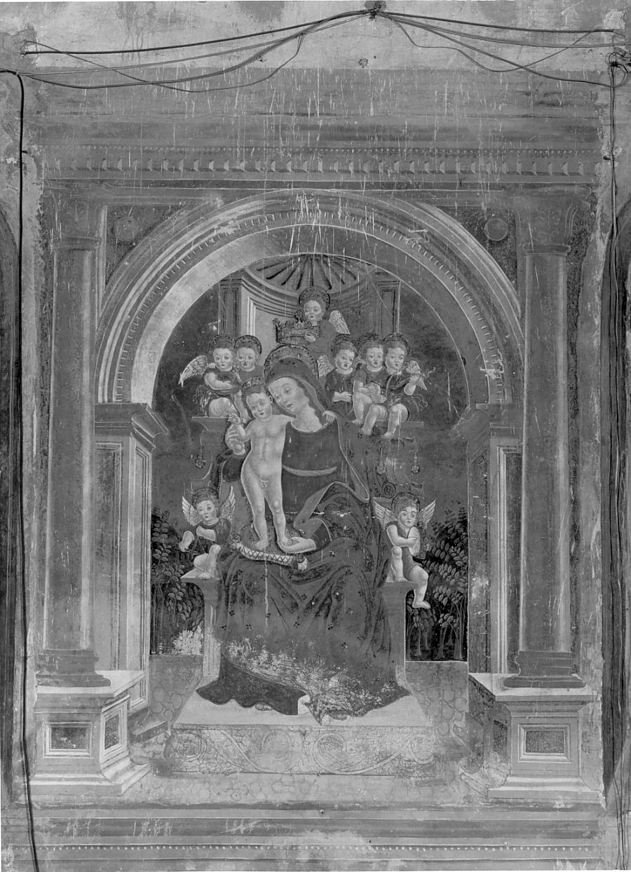 Maria incoronata in trono con Bambino/ angeli musicanti (dipinto, opera isolata) - ambito bresciano (seconda metà sec. XV)