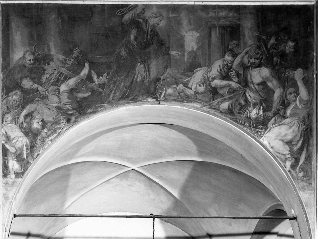 Cristo caccia i mercanti dal tempio (dipinto, elemento d'insieme) di Celesti Andrea (inizio sec. XVIII)