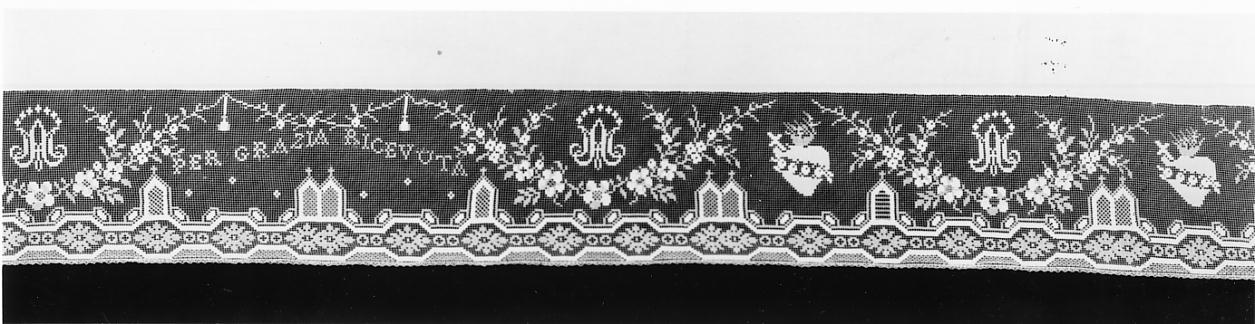 simboli mariani (tovaglia d'altare, opera isolata) - manifattura cremonese (prima metà sec. XX)
