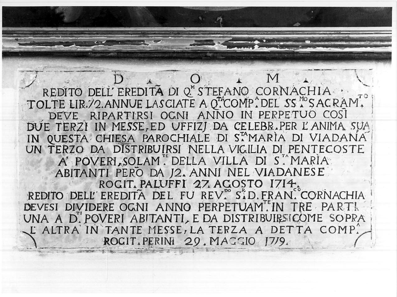 lapide commemorativa, opera isolata - ambito italiano (prima metà sec. XVIII)
