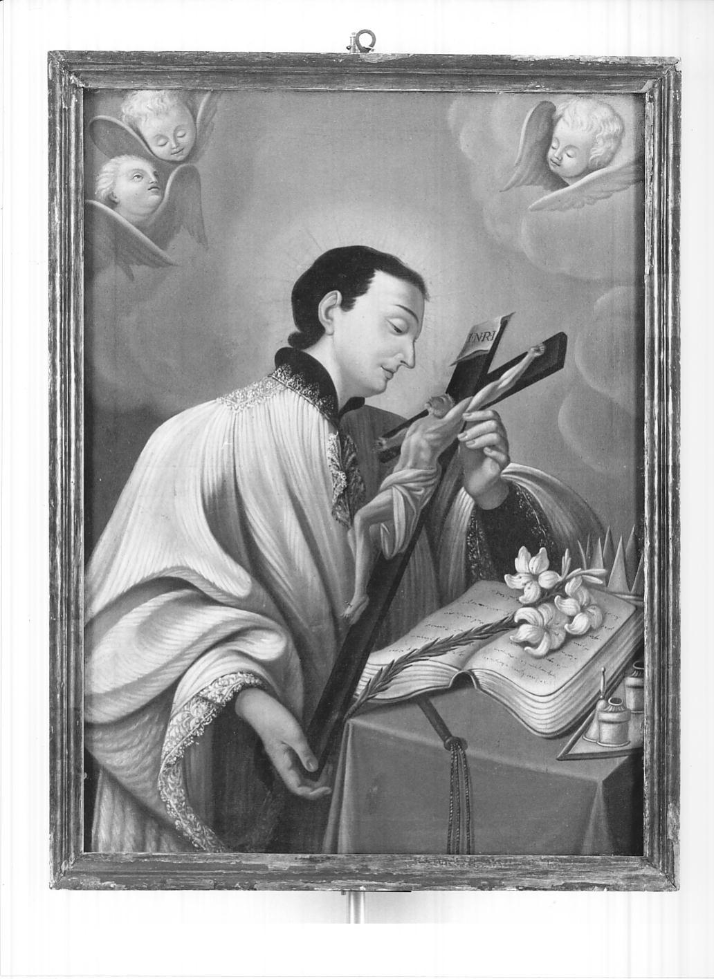 San Luigi Gonzaga contempla il crocifisso (dipinto, opera isolata) - ambito cremonese (sec. XIX)