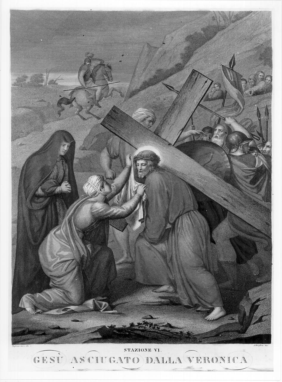 stazione VI: Gesù asciugato dalla Veronica (stampa, elemento d'insieme) di Morghen Antonio, Tagliani Luigi (sec. XIX)
