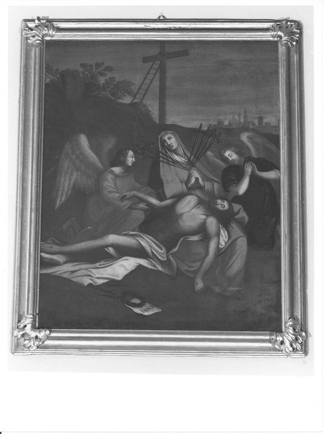Cristo deposto dalla croce con la Madonna e due angeli (dipinto, opera isolata) - ambito lombardo (secc. XIX/ XX)
