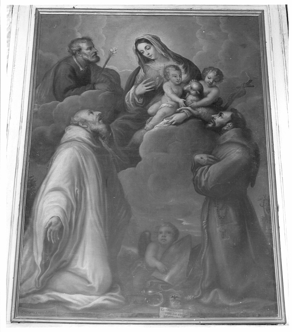 Sacra Famiglia con San Giovannino, San Francesco e San Bernardo (dipinto, opera isolata) - ambito lombardo (sec. XVIII)