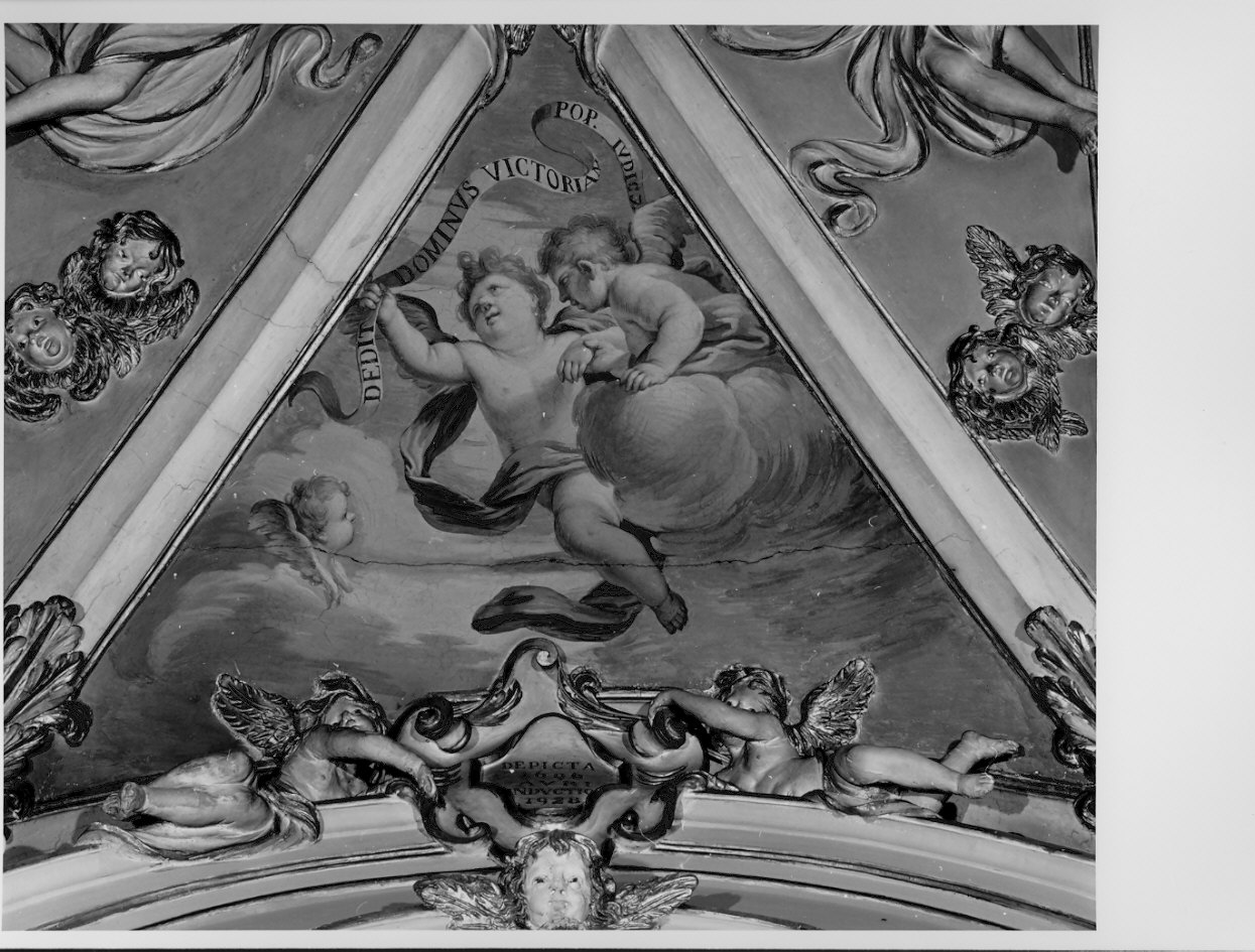 angeli reggicartiglio (dipinto, serie) di Bianchi Salvatore (attribuito) (sec. XVII)