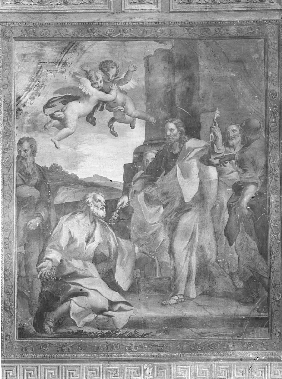 Cristo consegna le chiavi a San Pietro (dipinto, elemento d'insieme) di Parravicini Giacomo detto Gianolo (attribuito) (sec. XVIII)