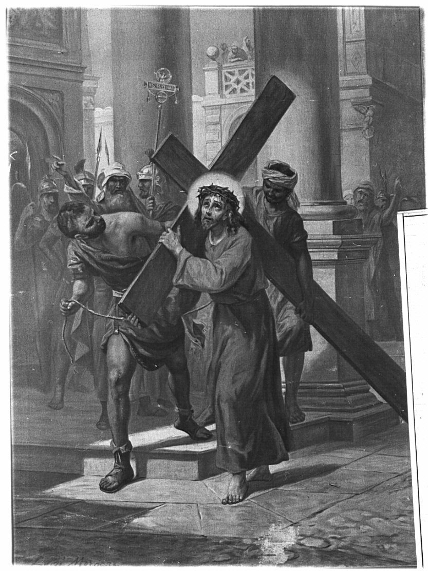 stazione II: Gesù caricato della croce (Via Crucis, elemento d'insieme) di Morgari Luigi (attribuito) (sec. XIX)