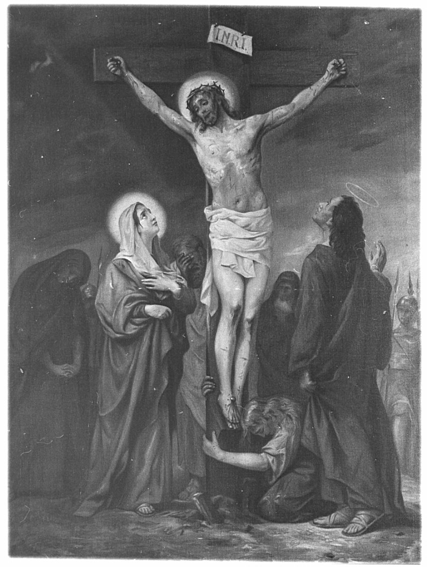 stazione XII: Gesù innalzato e morto in croce (Via Crucis, elemento d'insieme) di Morgari Luigi (attribuito) (sec. XIX)