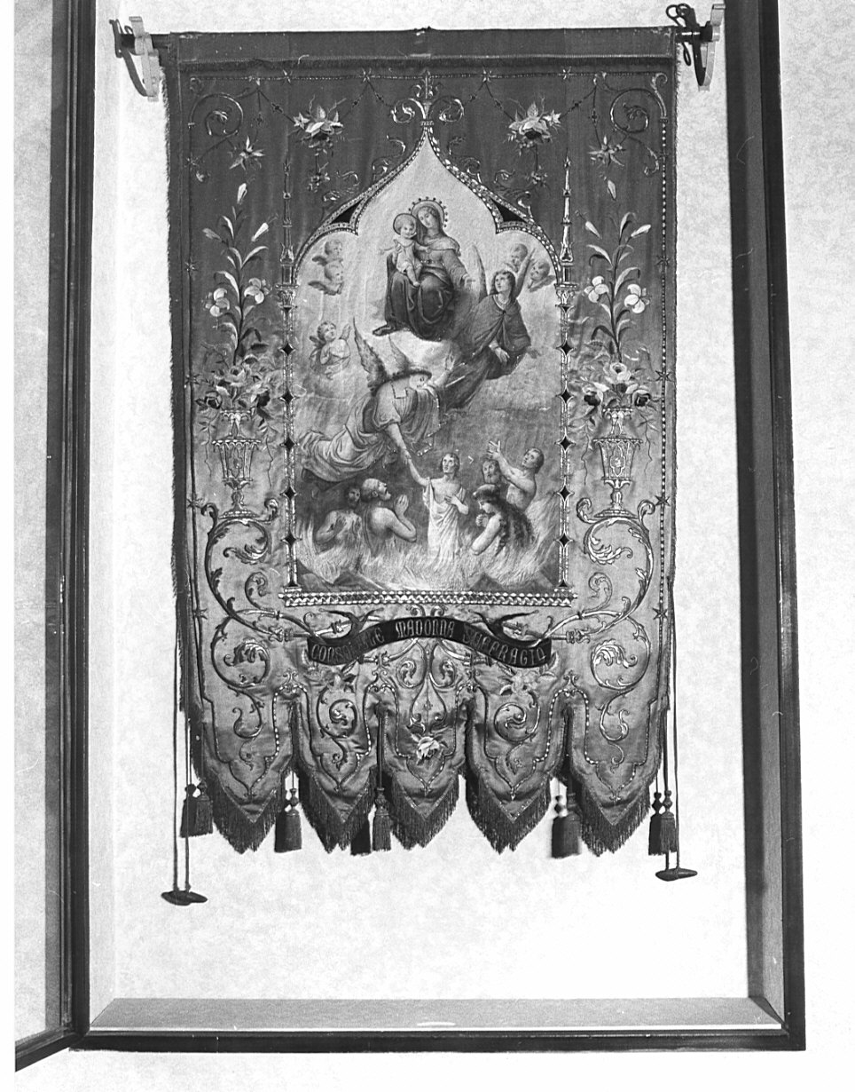 Madonna del Suffragio/ angeli adoranti il calice eucaristico (stendardo processionale, opera isolata) - manifattura italiana (sec. XIX)
